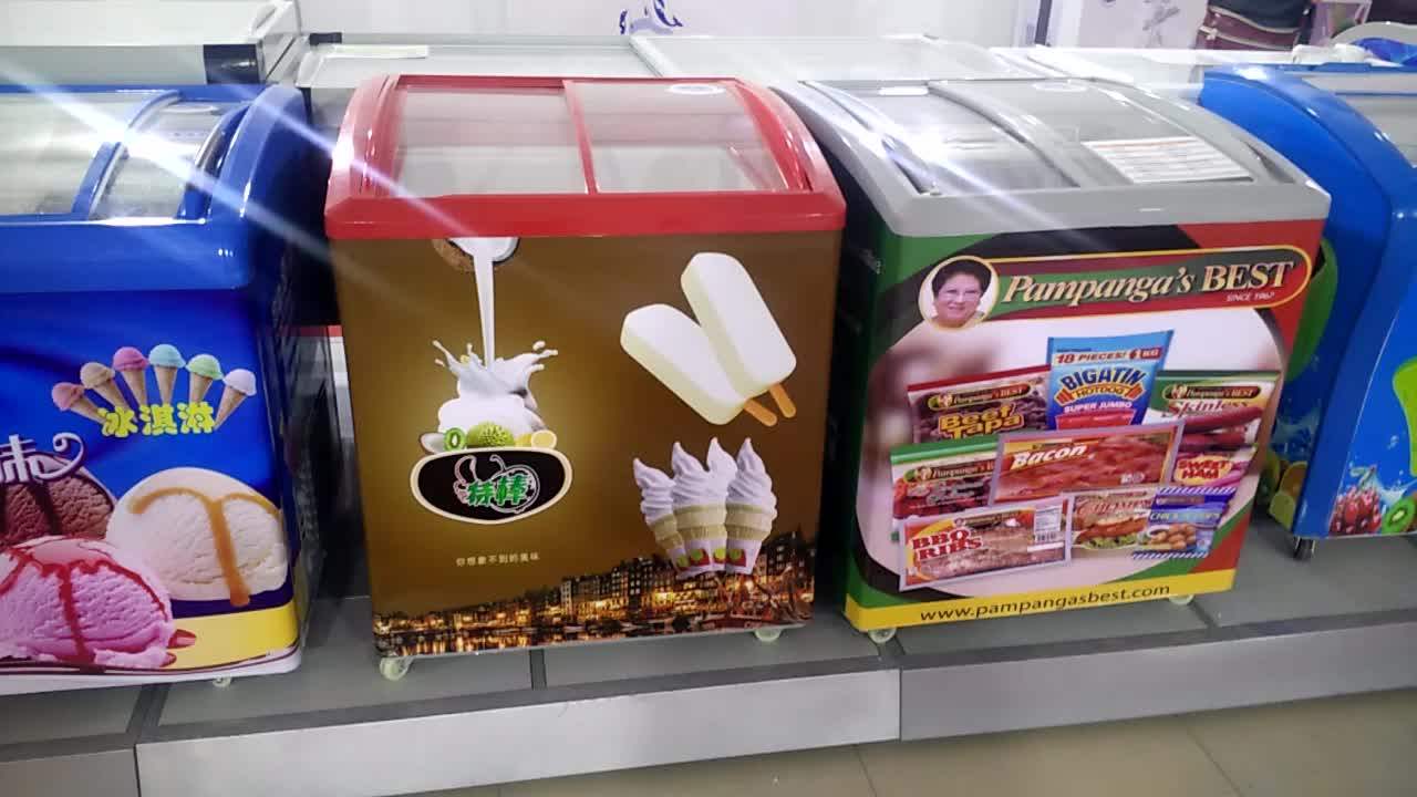 150l Commercial Curved Sliding Glass Door Chest Ice Cream Display Deep