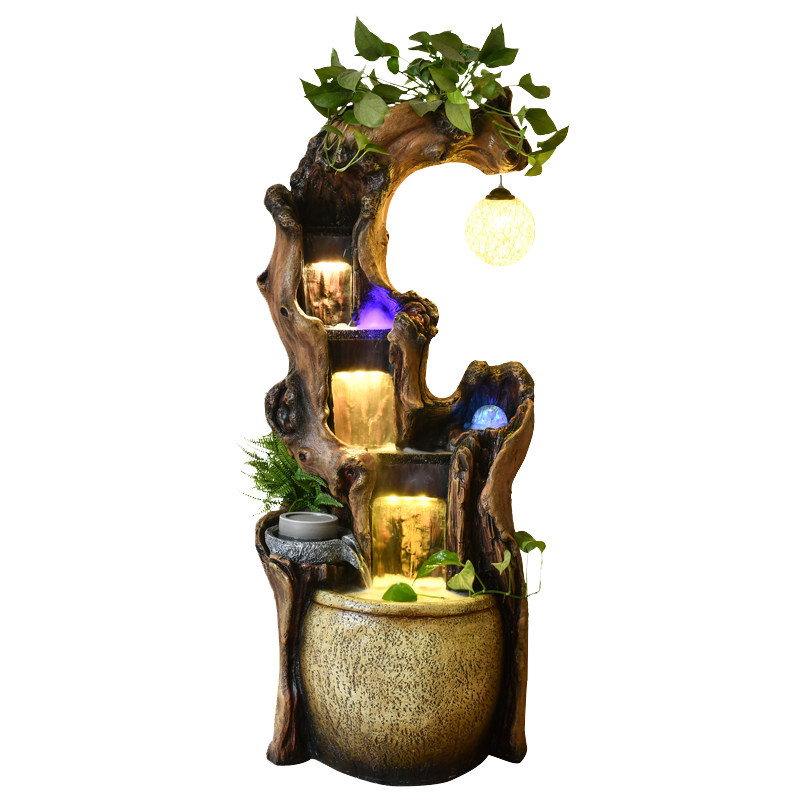 中式风枯木根雕流水喷泉落地摆件