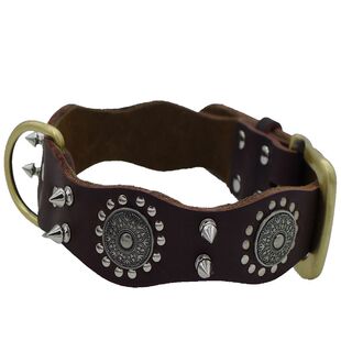 牛皮马犬狗狗项圈中大型犬金毛德牧用品铃铛铆钉颈圈拴狗防咬脖套