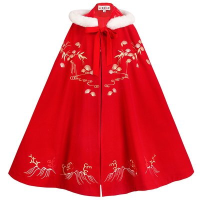 重回汉唐朱砂保暖冬装连帽斗篷