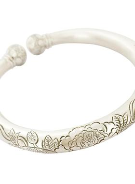 10年老店重工仿古风牡丹银手镯