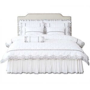 巧致生活全棉床上四件套轻奢高级感床裙纯棉白色新款被套2023年