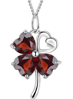 四叶草石榴石925银吊坠项链