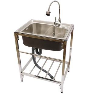 厨房加厚简易不锈钢水槽单槽双槽带支架水盆洗菜盆洗碗池套餐家用