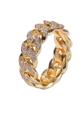 野生欧美风古巴麻花编织满钻戒指