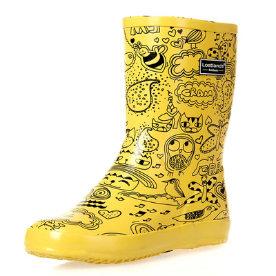 手工橡胶靴女中筒雨鞋涂鸦卡通
