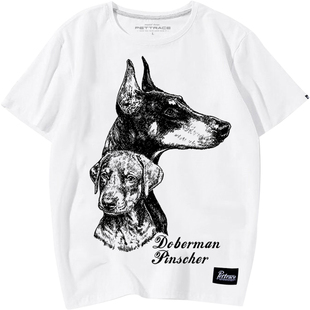 杜宾犬图案短袖猛犬狗头印花T恤男女情侣犬迷服饰纯棉圆领小衫