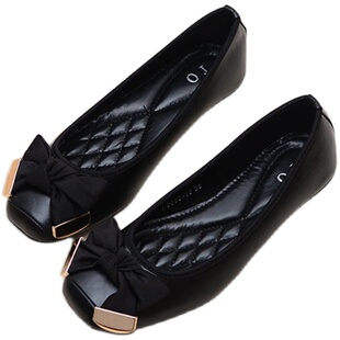 欧美风2023春秋新款甜美蝴蝶结方头大码鞋平底豆豆鞋女鞋大码单鞋