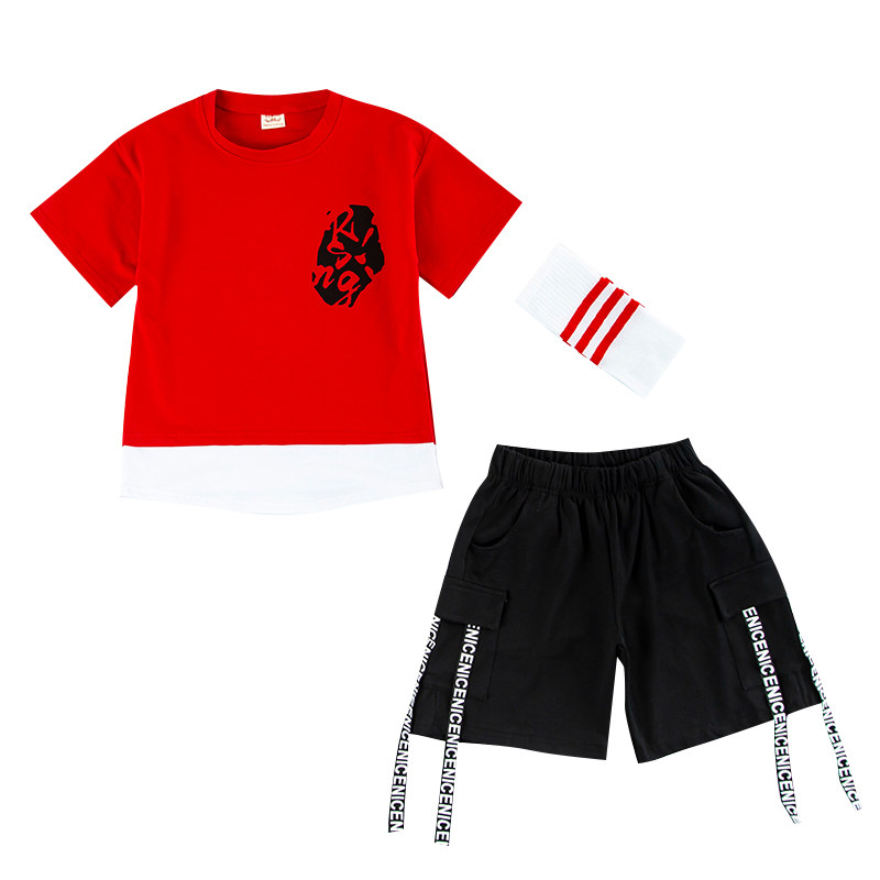 儿童街舞服装夏季男童套装演出服短袖爵士舞嘻哈舞蹈服表演服潮装