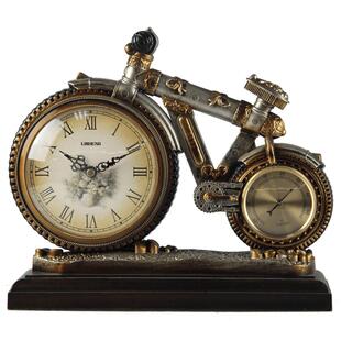 丽盛欧式座钟客厅静音复古时钟创意台钟装饰钟自行车摆件石英钟表