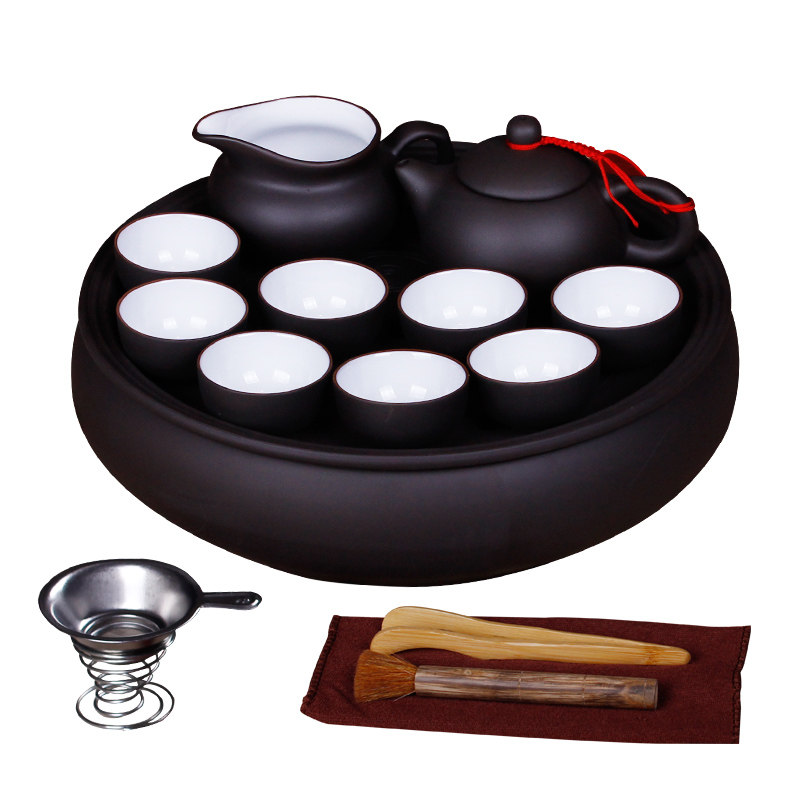 紫砂茶具整套紫砂功夫茶具套装圆形茶海茶船茶盘茶壶茶杯特价包邮