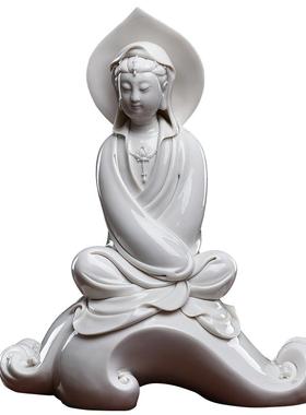 【感恩结缘优惠】《普渡慈航观音菩萨》林建平德化白瓷佛像装饰