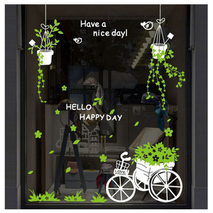 创意植物花橱窗玻璃推拉门贴画 餐厅阳台窗贴店铺墙壁装饰墙贴纸