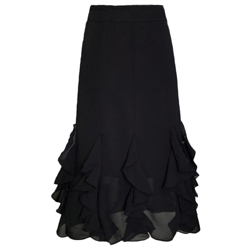 鱼尾半身裙女夏遮胯显瘦纱裙雪纺裙子高腰a字裙中长款黑色包臀裙