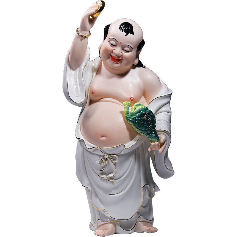 工艺刘海戏金蟾站像彩绘德化陶瓷
