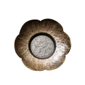 纯铜杯垫 手工锤目纹荷叶纯黄铜隔热茶杯托茶具茶道茶席日本 锡银