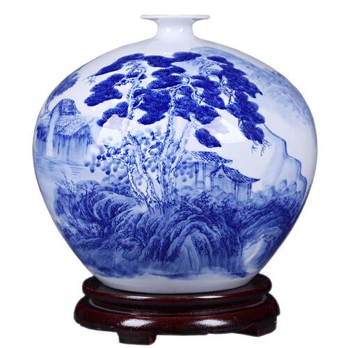景德镇陶瓷器花瓶摆件新中式青花瓷插花器家居客厅结婚装饰工艺品