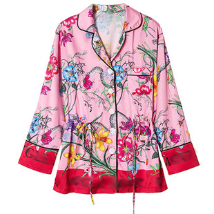 李宣美戚薇网红同款撞色ins印花朵字母衬衫睡衣风仙女时尚外套女