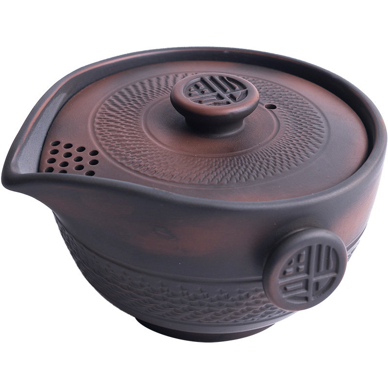 陶迷建水紫陶盖碗大号紫砂茶壶