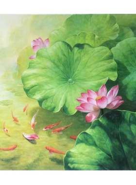 纯手绘锦鲤办公室餐厅壁画定制