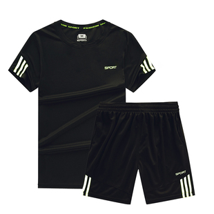 运动套装男夏季休闲两件套健身服晨跑跑步速干衣宽松圆领t恤短袖