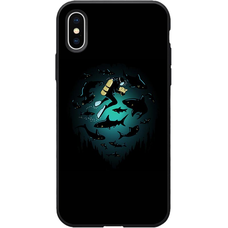 深海潜水员鲨鱼暗黑潮酷手绘手机壳适用于iPhone17ProMax苹果16小众个性ins 学生磁吸磨砂硅胶全包防摔保护套