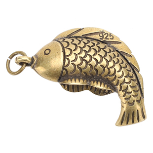 齐圣堂 黄铜仿古小铜鱼吊坠挂件 年年有鱼连年有余 铜金鱼钥匙扣