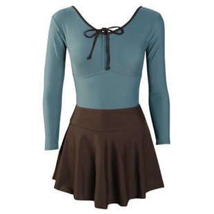 高档少女时尚 日系长袖修身遮肉连体裙式保守温泉学生游显瘦树熊