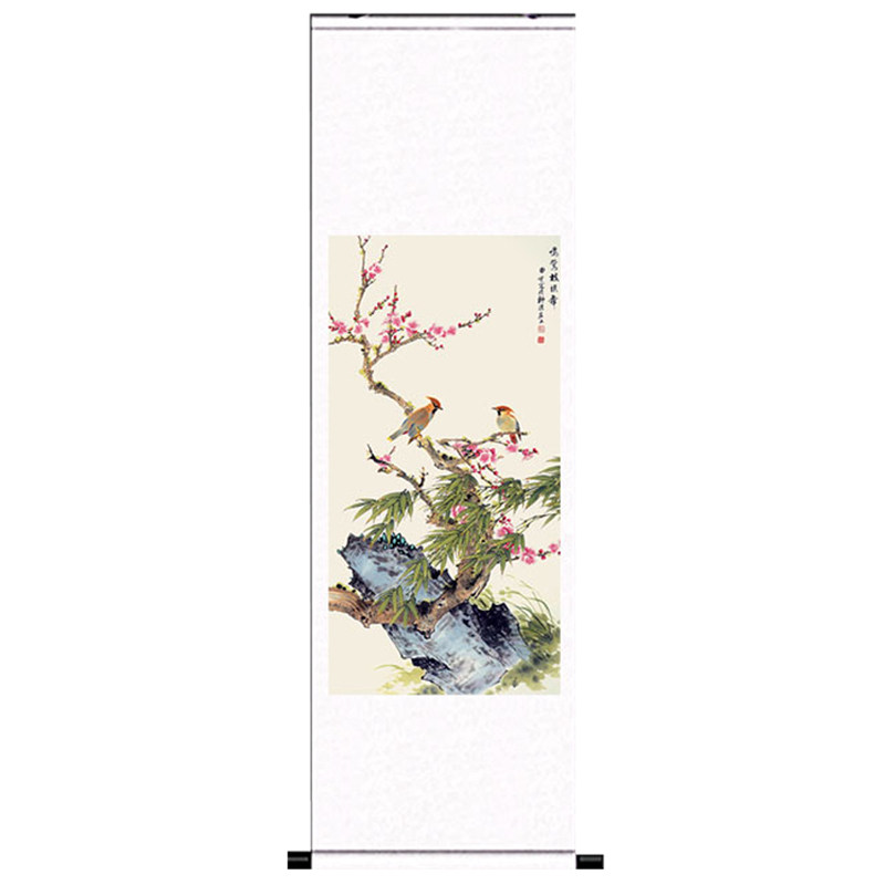 田世光桃花小鸟花鸟挂画丝绸画国画礼品卷轴字画茶楼装饰画风水画