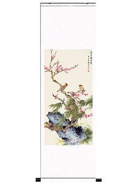 田世光桃花小鸟花鸟挂画丝绸画国画礼品卷轴字画茶楼装饰画风水画