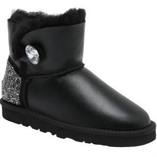 KHHUGG雪地靴女皮毛一体2023新款时尚 短筒皮面钻扣一脚蹬KHΗUGG