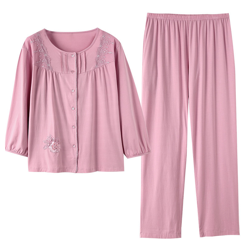 中年妈妈睡衣女春秋纯棉家居服夏