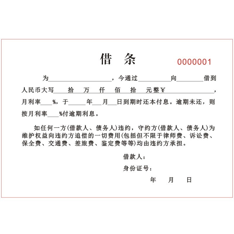 正规个人借条本二联定制