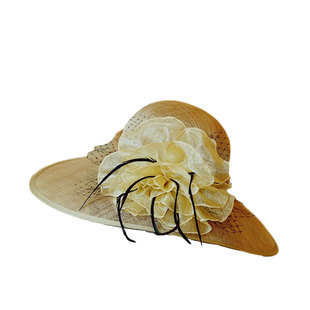 麻纱优雅大花礼帽花朵渔夫帽网纱圆顶宽檐遮阳帽时装帽气质宴会帽