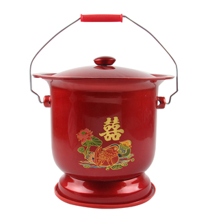 包邮特大号防滑加厚搪瓷高脚痰盂带提手老人痰盂带喜字孕妇坐便器