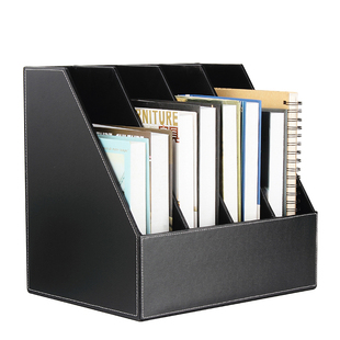 商务皮质四联文件座/栏/框 资料架子 桌面收纳框书立办公用品定制