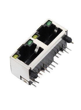 RJ45插座 带LED灯 1X2两位双口 56母座 5224网络接口网口连接器