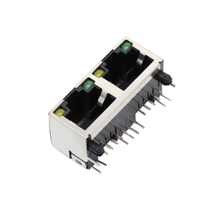 RJ45插座 带LED灯 1X2两位双口 56母座 5224网络接口网口连接器