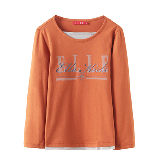 正品ELLE童装儿童t恤男童长袖t恤全棉中大童上衣体恤假两件春装潮