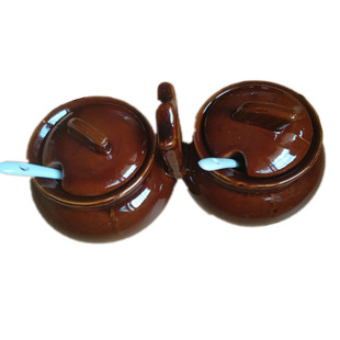 传统老式油盐坛子 油盐罐子双头鸳鸯调味瓶 土陶瓷油盐盒厨房用品