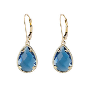 生辰石系列雾霾蓝水晶耳环女纯银金色耳扣耳坠简约气质百搭耳饰品