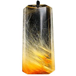 天然金发晶吊坠黄钛晶原石挂件平安无事牌男士项链女水晶饰品礼物