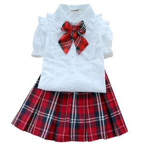 套装青少格子短裙演出服白衬衫