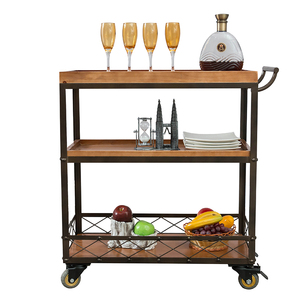 铁艺实木餐车餐厅厨房手推车移动小推车酒店酒水车送餐车酒架家用