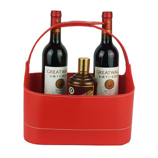 小号红色平纹皮质礼品包装篮 香港皮篮 家居皮革收纳篮 端午礼篮