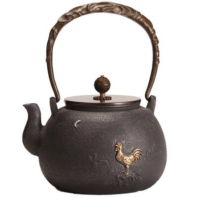 龟寿堂南部金鸡报晓无涂层铸铁壶