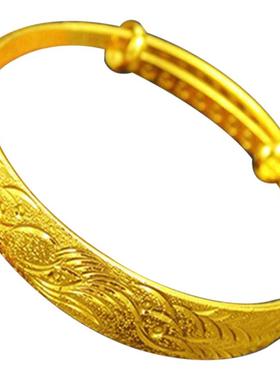 创缘镀黄金手镯女新娘龙凤伸拉镀金镯子开口圆圈镀沙金手环妈妈礼