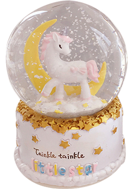 卡通少女心八音盒创意生日情人节礼物白色飘雪小角兽音乐盒水晶球