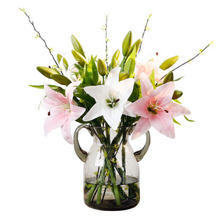 高枝百合花仿真花花束客厅餐桌摆设花艺假花花瓶插花室内装饰绢花