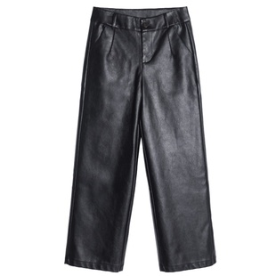 秋冬加厚皮裤阔腿裤女九分裤加绒高腰宽松直筒PU皮裤长裤大码外穿